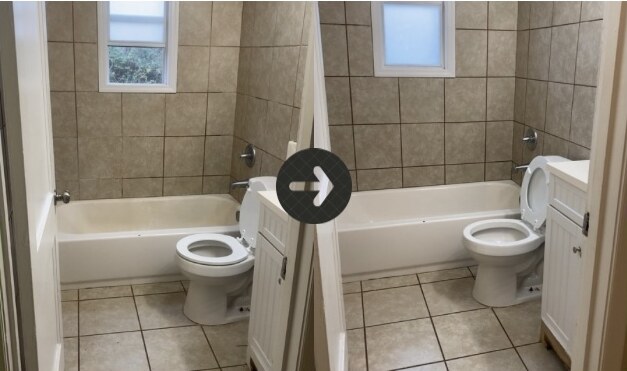 Before and after final cleaning of a bathroom