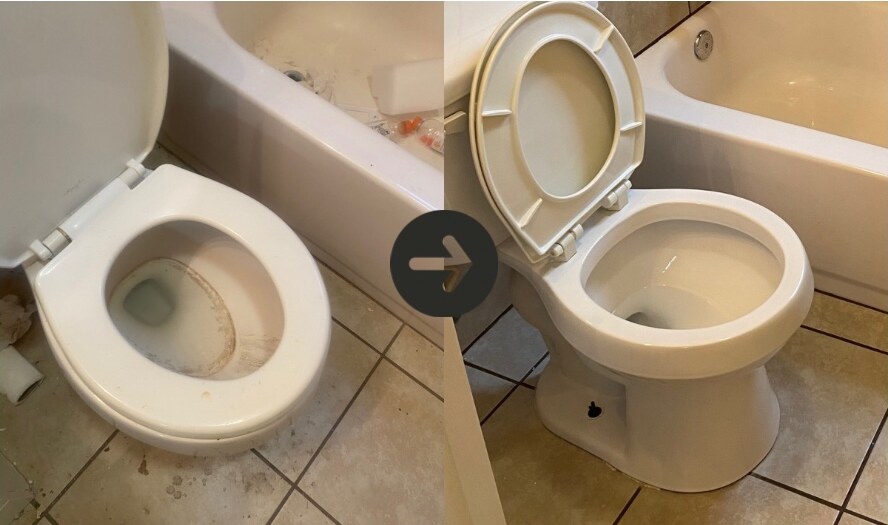 Before and after detailed toilet cleaning