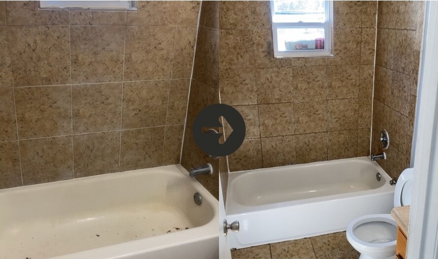Before and after cleaning of a bathtub